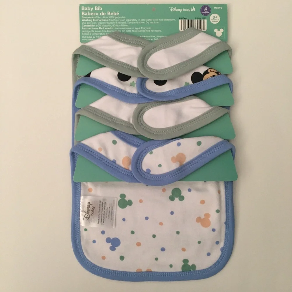 Disney Baby 4 Bibs Mickey Mouse Theme NEW Cotton Polyester